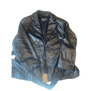 Wilson's Leather Jacket Coat Collared Size Large Black RN 69426